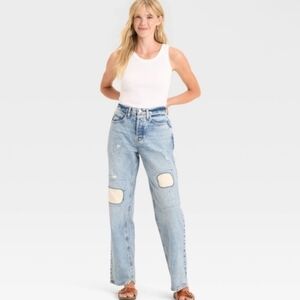 Universal Thread Light Wash Patchwork Flare Jeans with Knee Patches